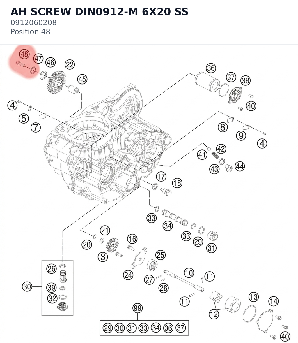 Diagram preview: AH SCREW DIN0912-M 6X20 SS (0912060208)