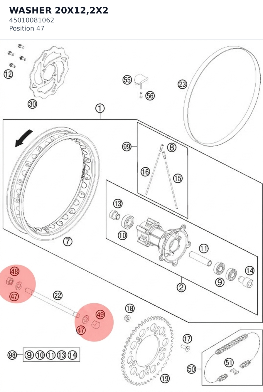 Diagram preview: WASHER 20X12,2X2 (45010081062)