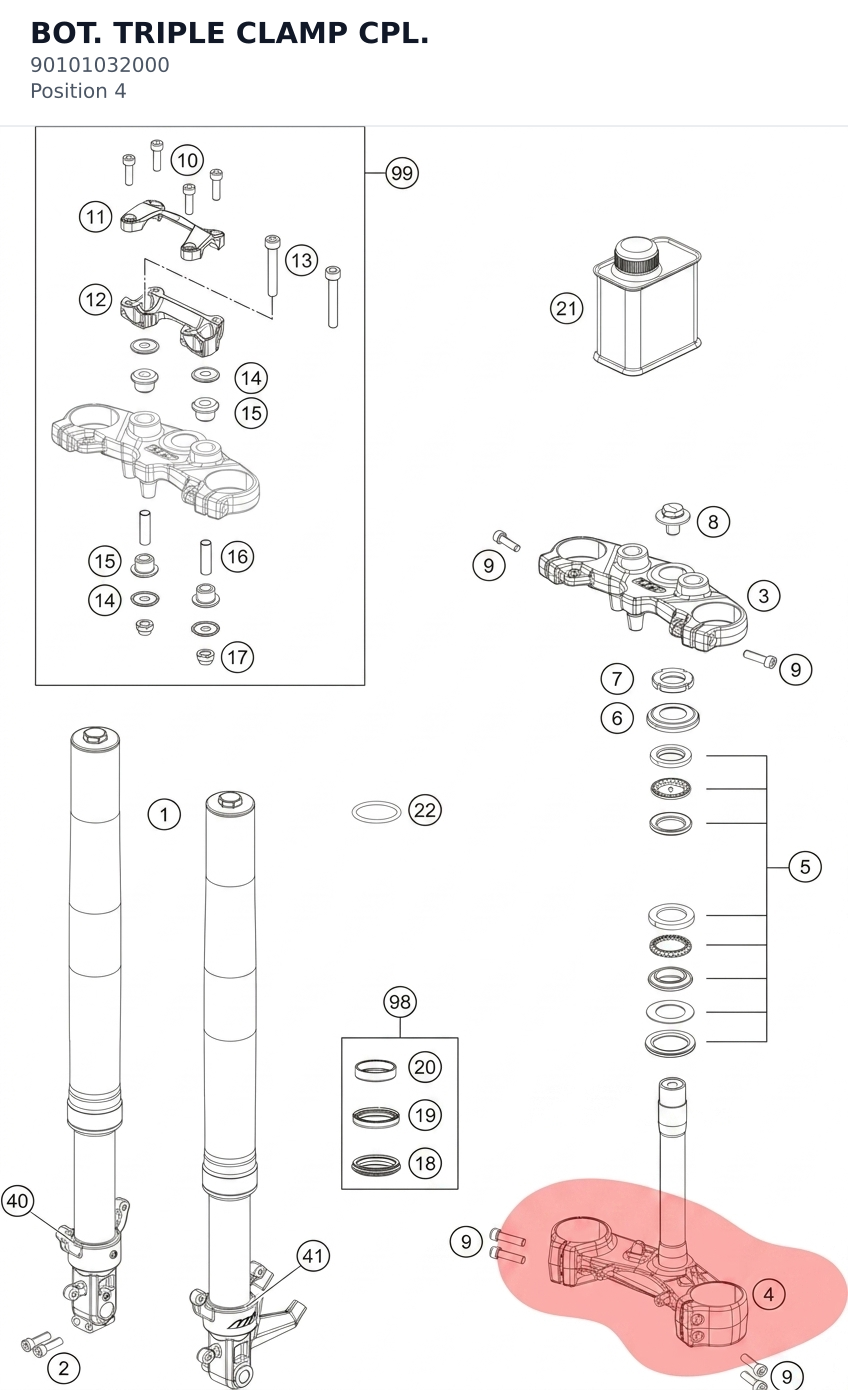 Diagram preview: BOT. TRIPLE CLAMP CPL. (90101032000)