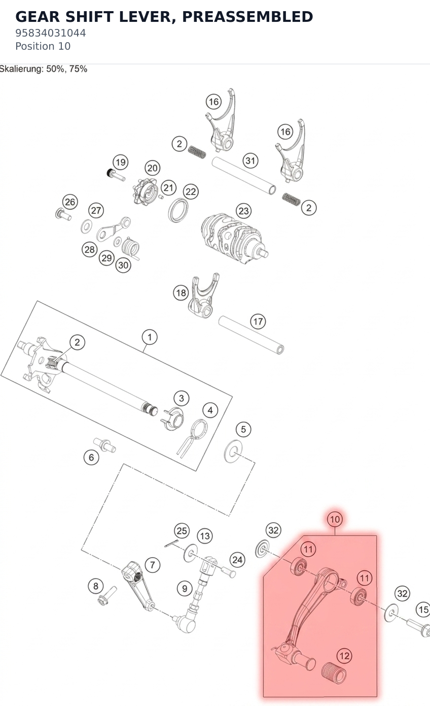 Diagram preview: GEAR SHIFT LEVER, PREASSEMBLED (95834031044)