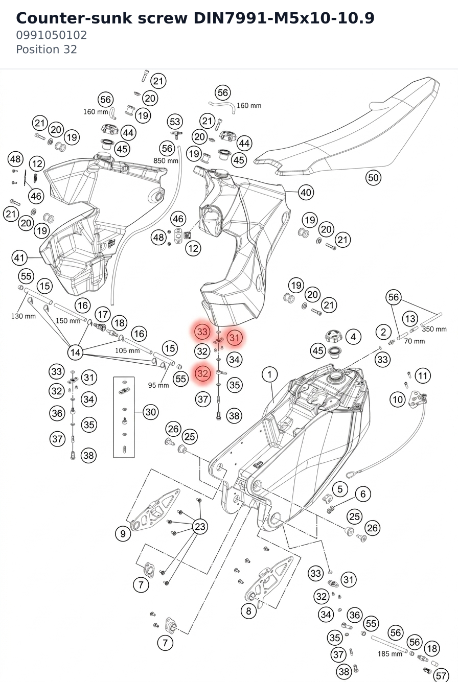 Diagram preview: Counter-sunk screw DIN7991-M5x10-10.9 (0991050102)