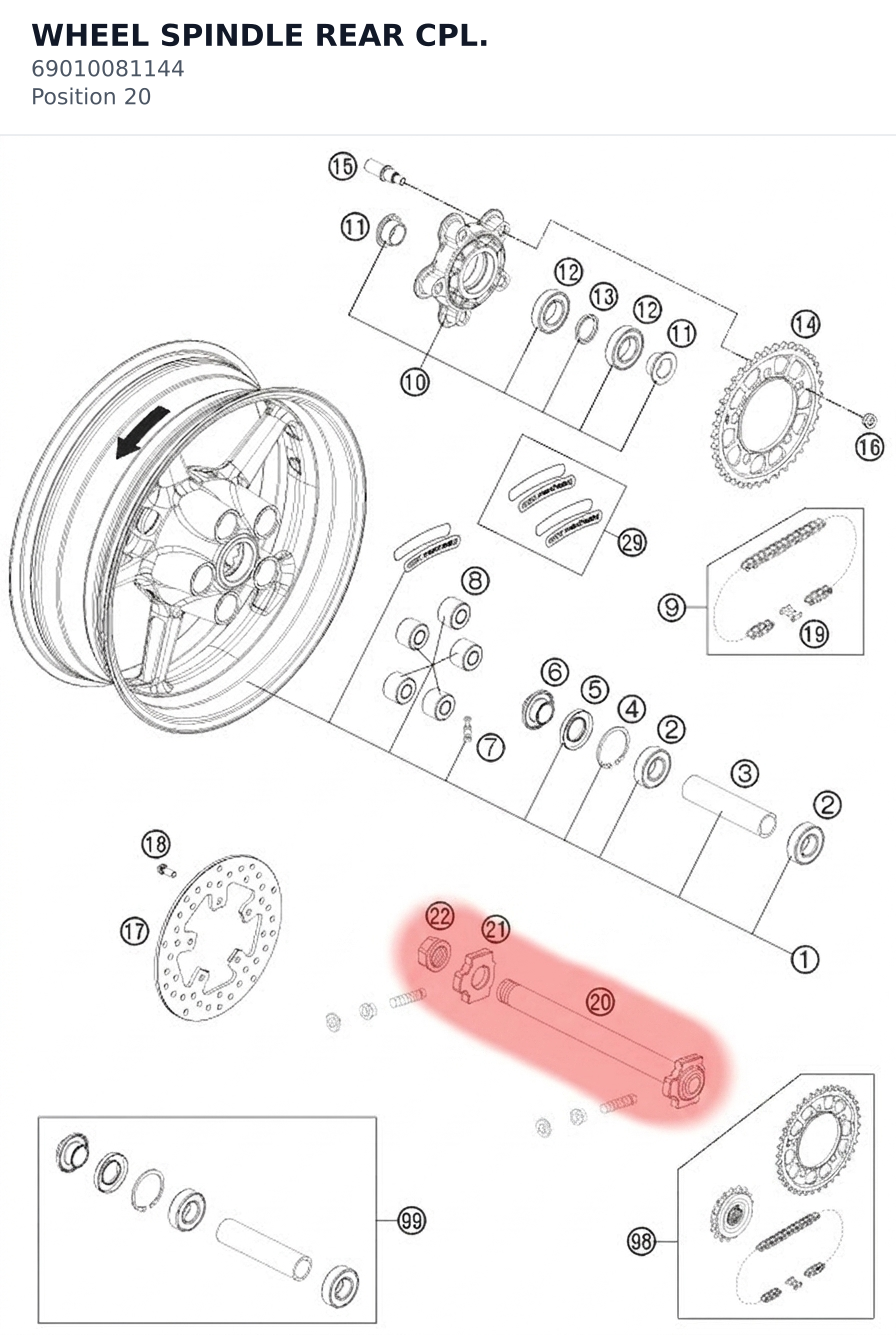 Diagram preview: WHEEL SPINDLE REAR CPL. (69010081144)