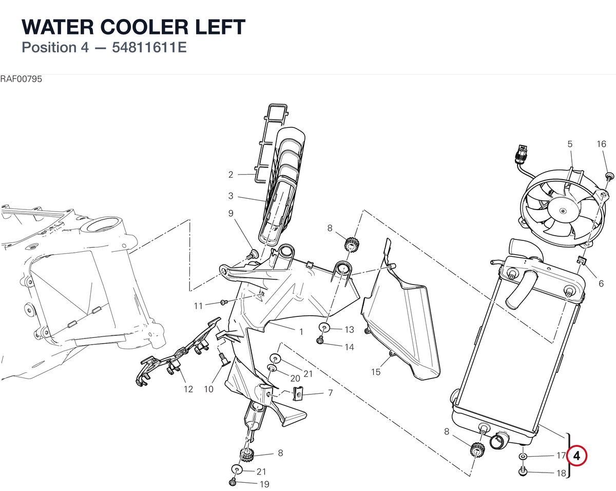 WATER COOLER LEFT 54811611E diagram position