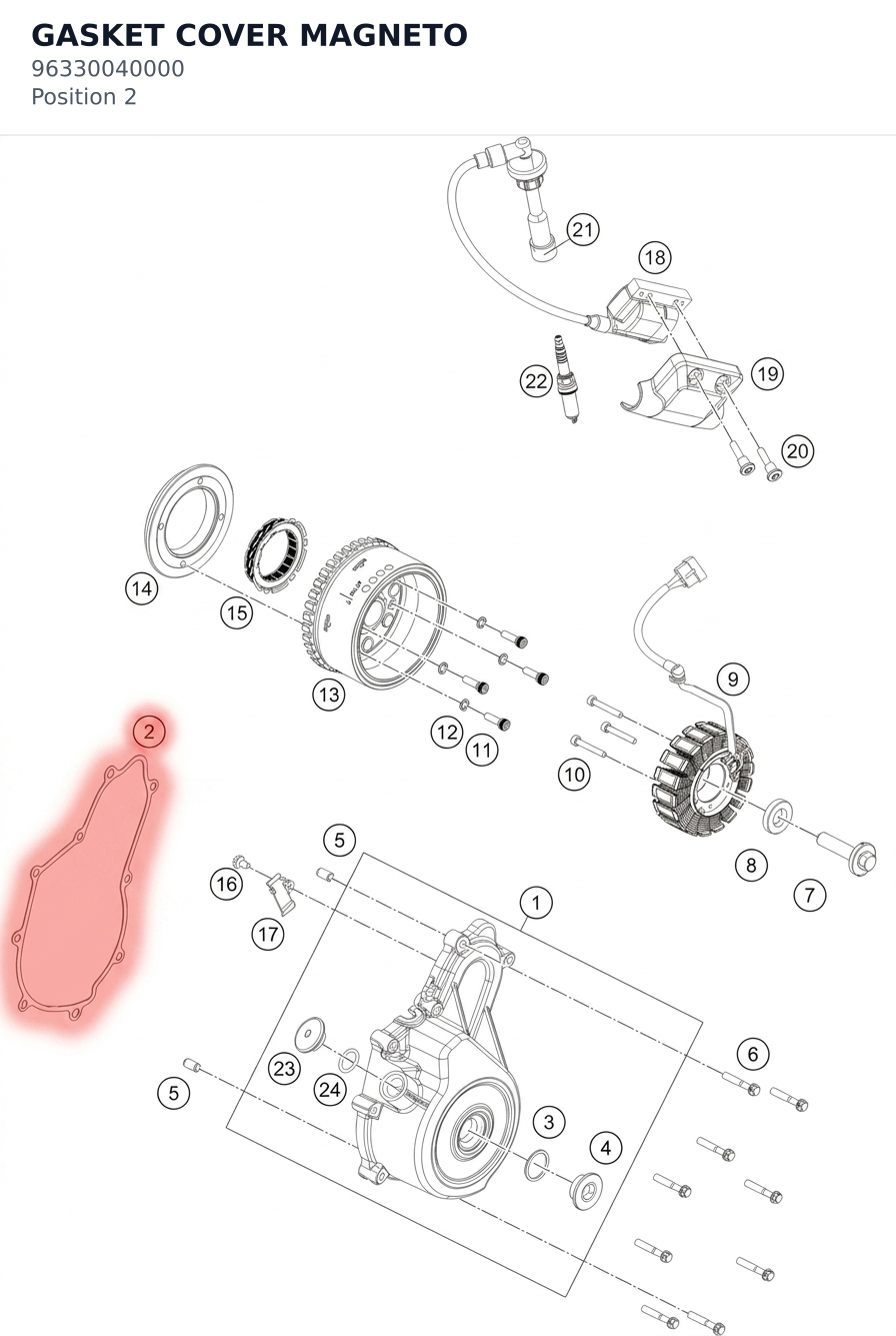 Diagram preview: GASKET COVER MAGNETO (96330040000)