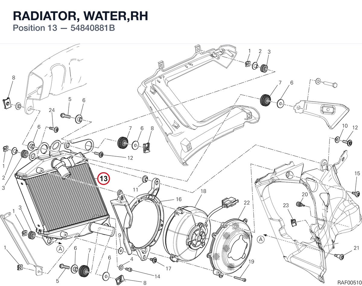 RADIATOR, WATER,RH 54840881B diagram position