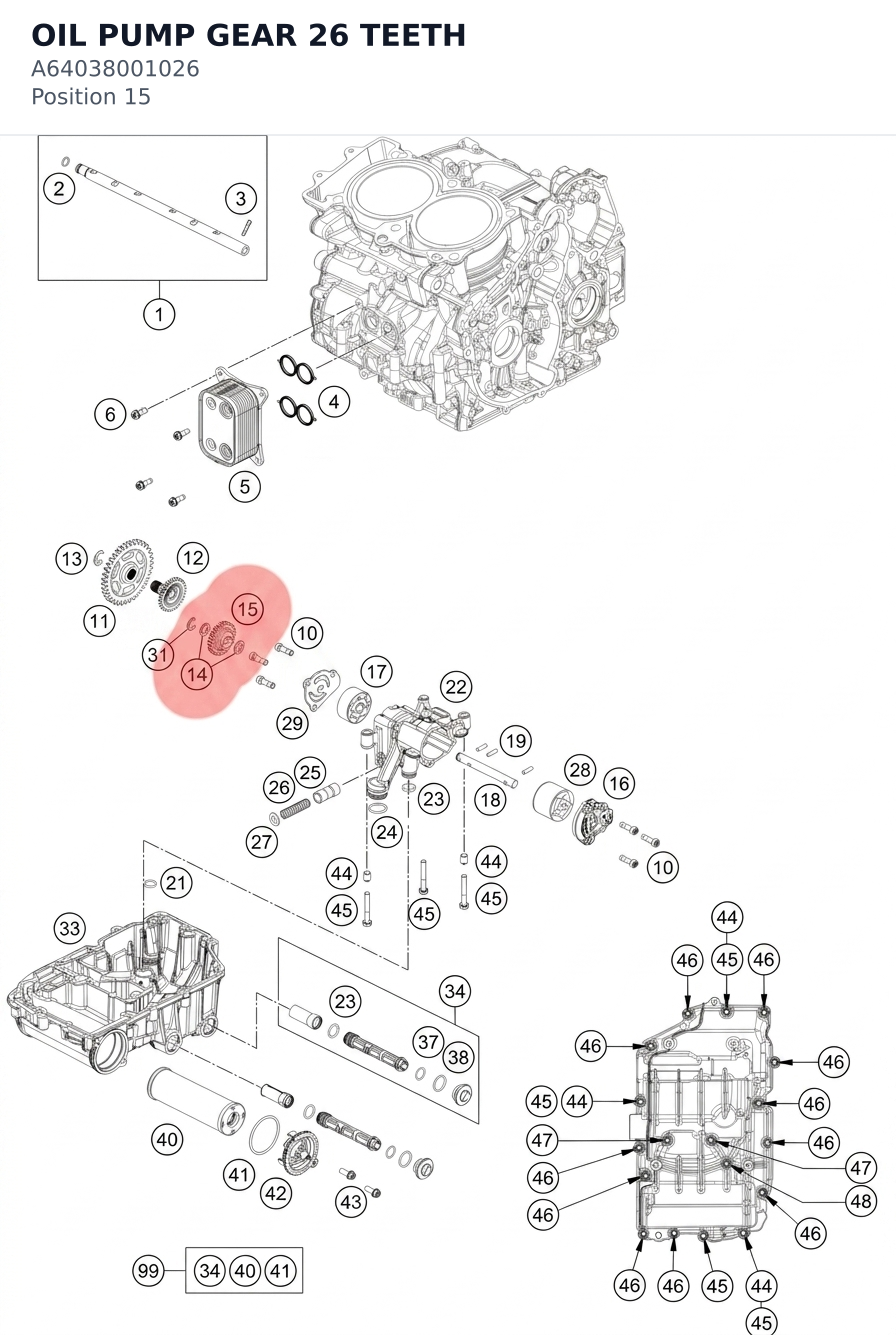 Diagram preview: OIL PUMP GEAR 26 TEETH (A64038001026)