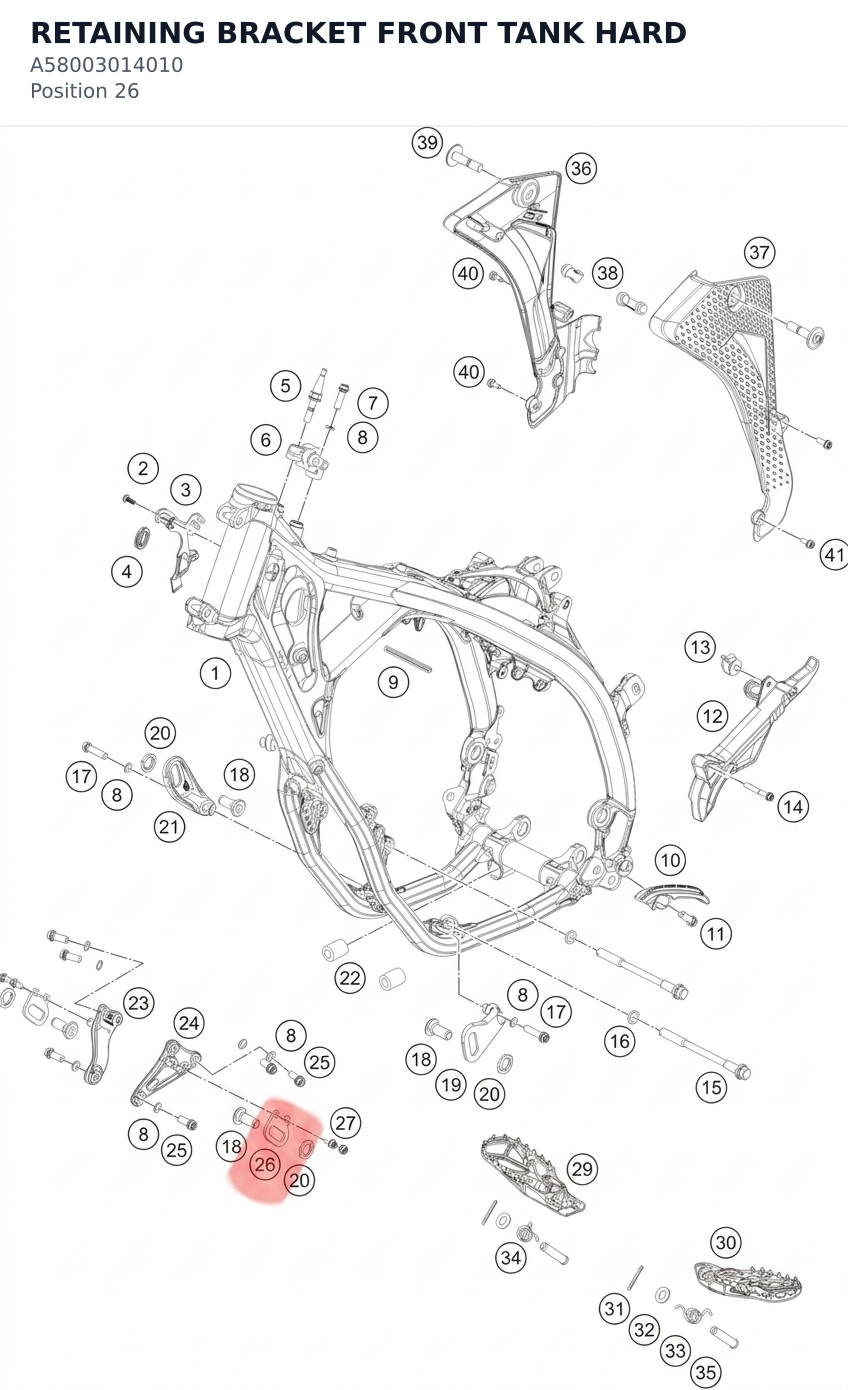 Diagram preview: RETAINING BRACKET FRONT TANK HARD (A58003014010)