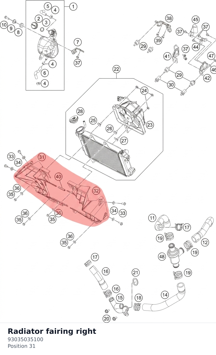 Diagram preview: Radiator fairing right (93035035100)