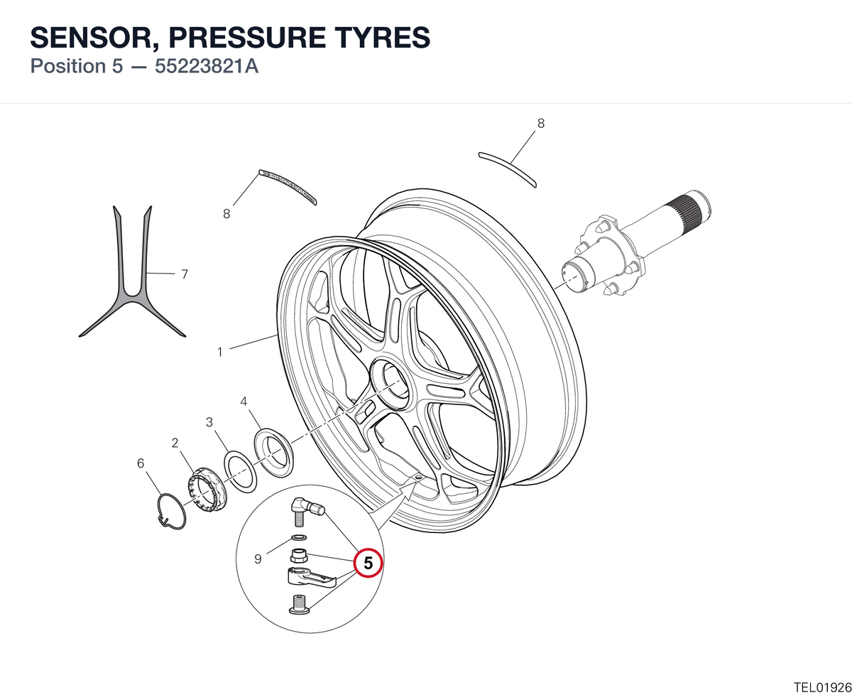 SENSOR, PRESSURE TYRES 55223821A diagram position