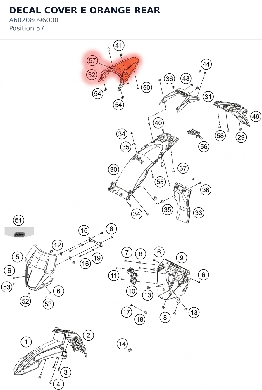Diagram preview: DECAL COVER E ORANGE REAR (A60208096000)