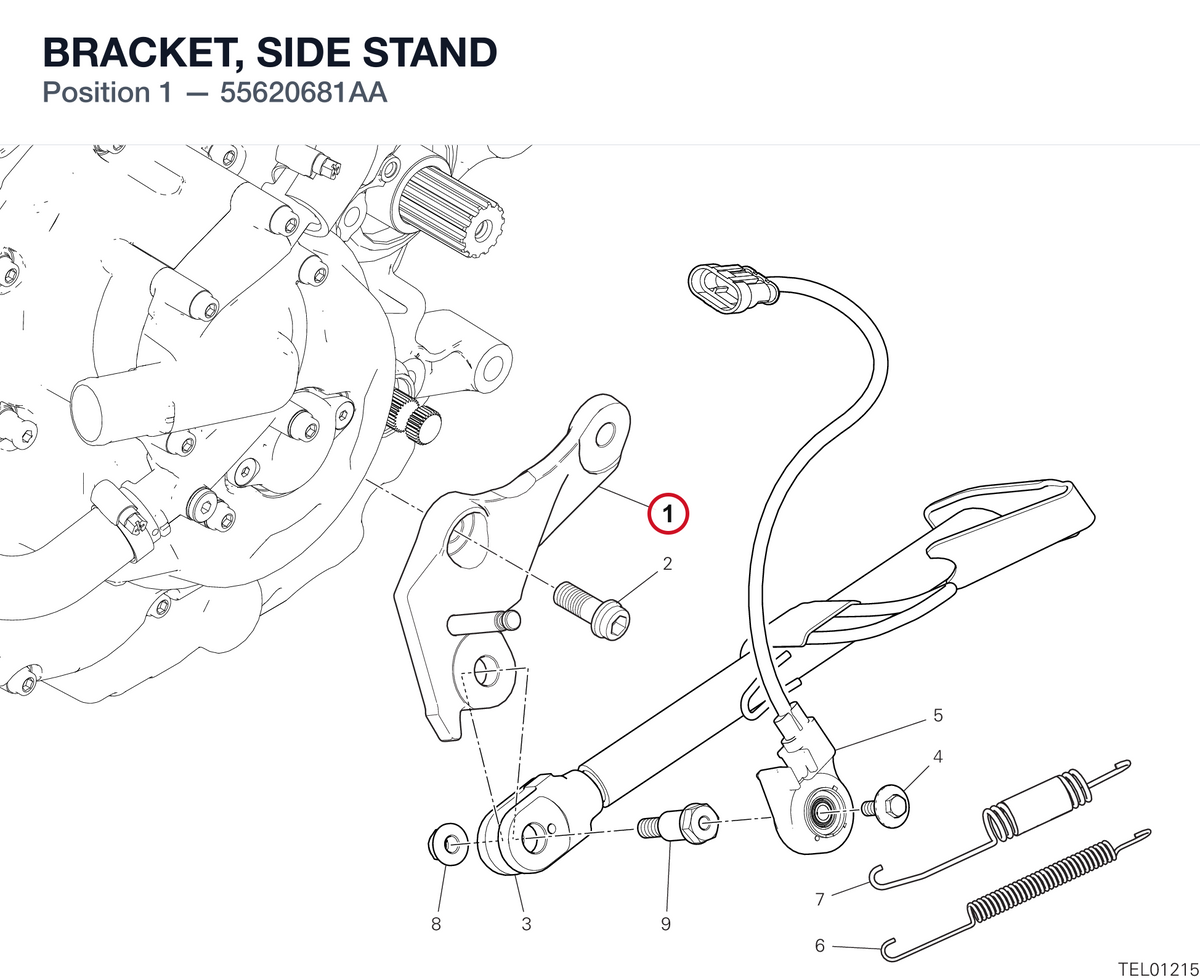 BRACKET, SIDE STAND 55620681AA diagram position
