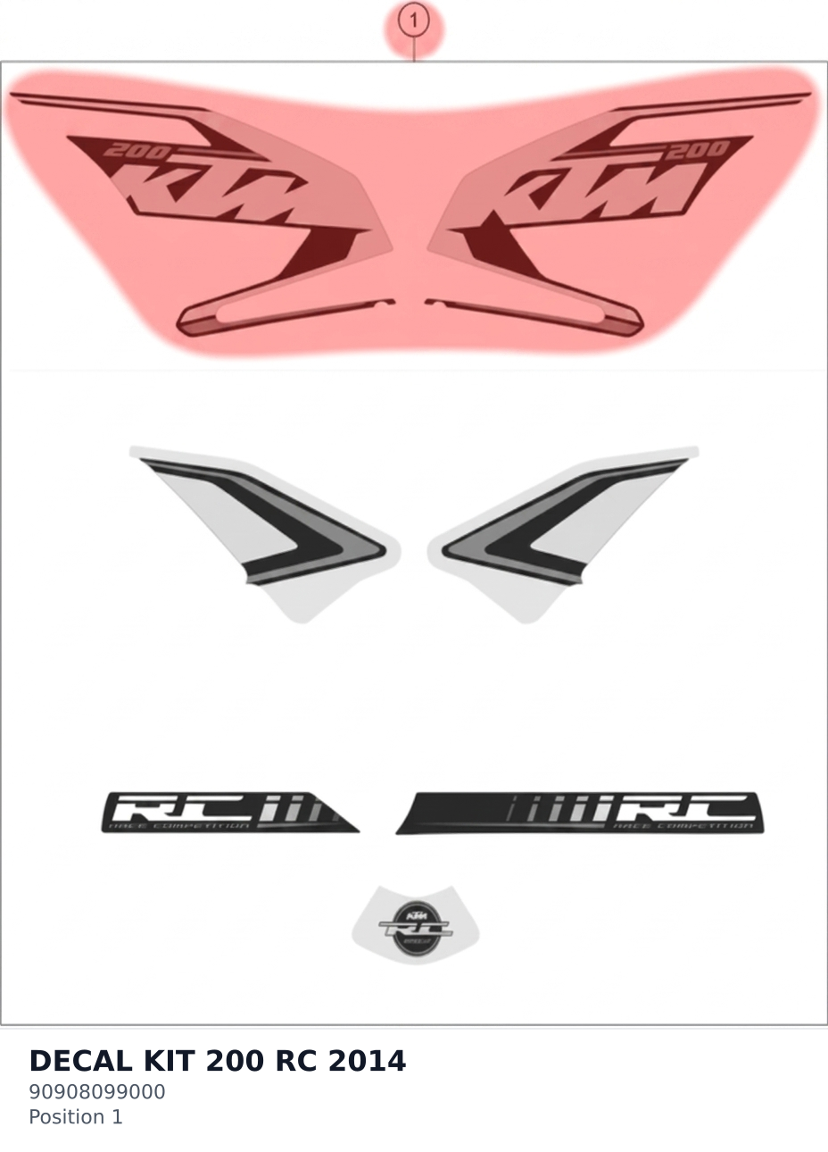 Diagram preview: DECAL KIT 200 RC 2014 (90908099000)