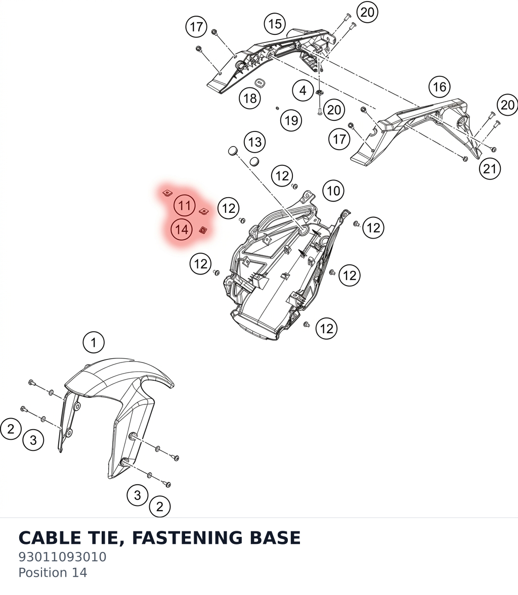 Diagram preview: CABLE TIE, FASTENING BASE (93011093010)