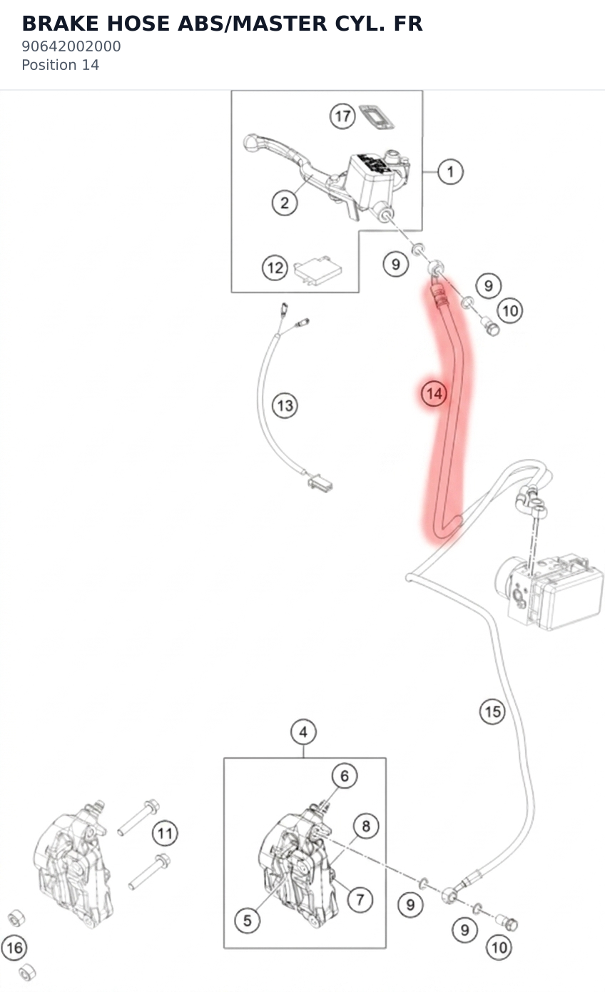 Diagram preview: BRAKE HOSE ABS/MASTER CYL. FR (90642002000)