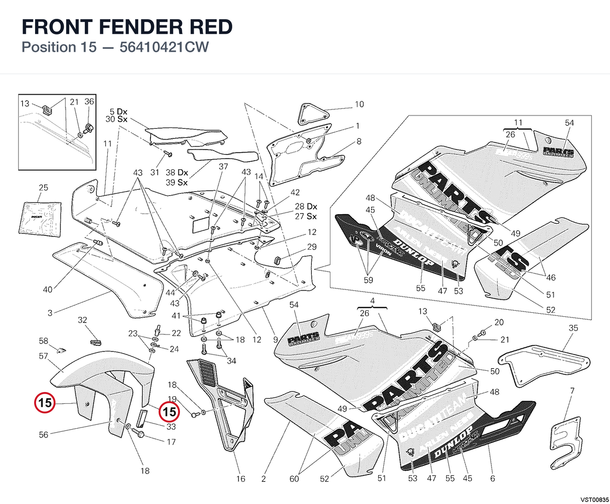 FRONT FENDER RED 56410421CW diagram position