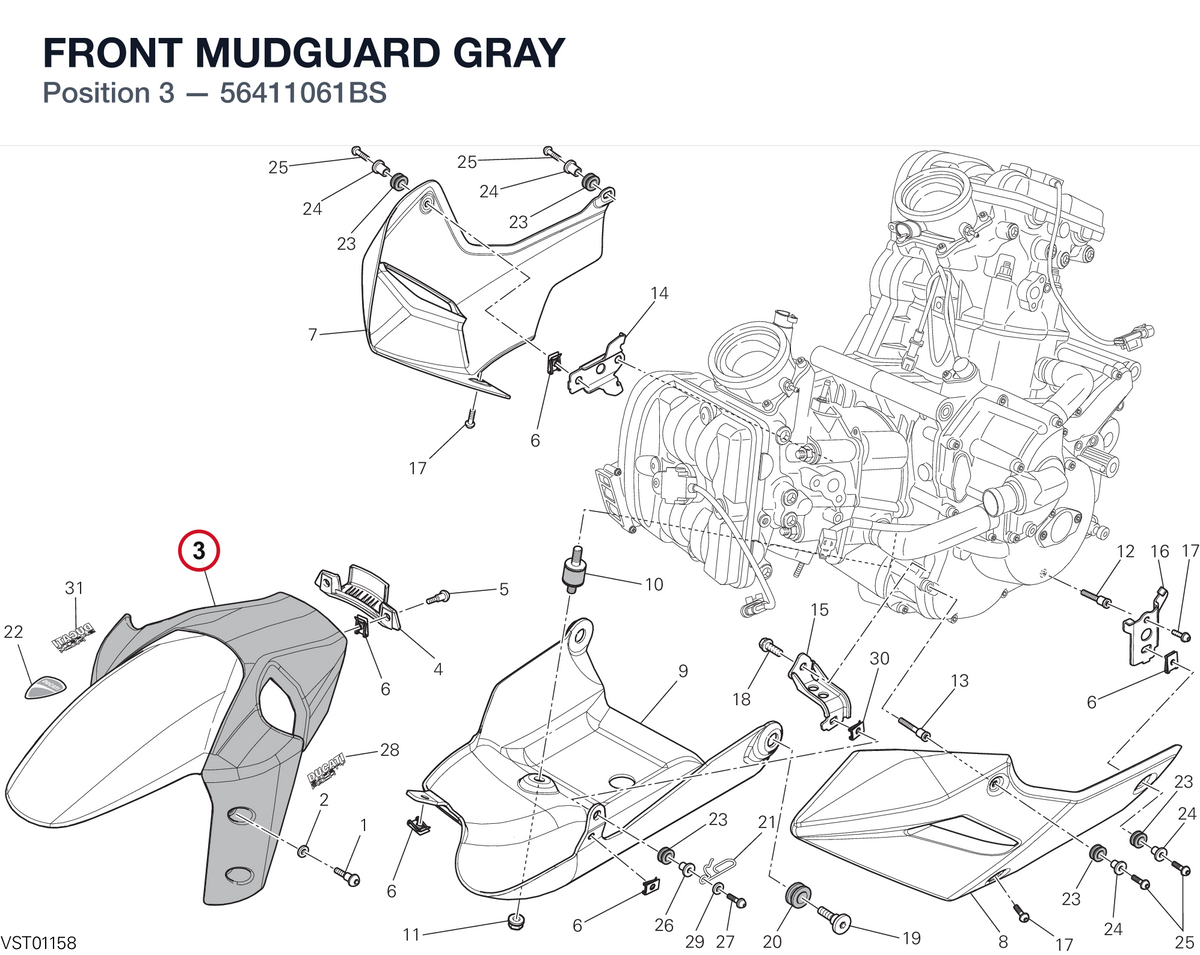 FRONT MUDGUARD GRAY 56411061BS diagram position