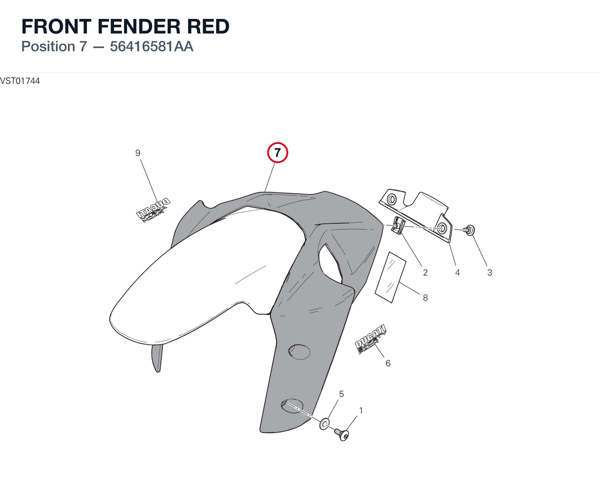 FRONT FENDER RED 56416581AA diagram position