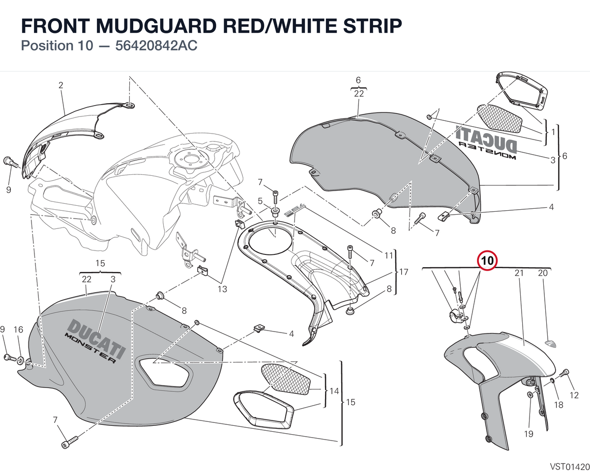 FRONT MUDGUARD RED/WHITE STRIP 56420842AC diagram position