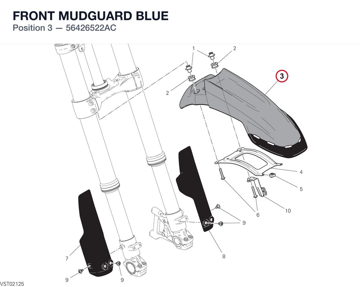 FRONT MUDGUARD BLUE 56426522AC diagram position