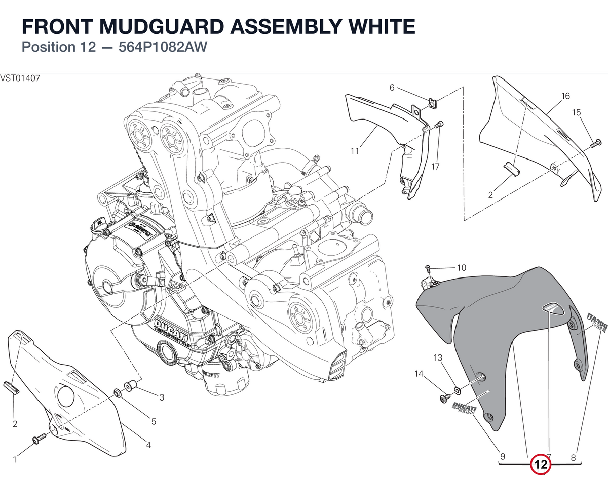 FRONT MUDGUARD ASSEMBLY WHITE 564P1082AW diagram position