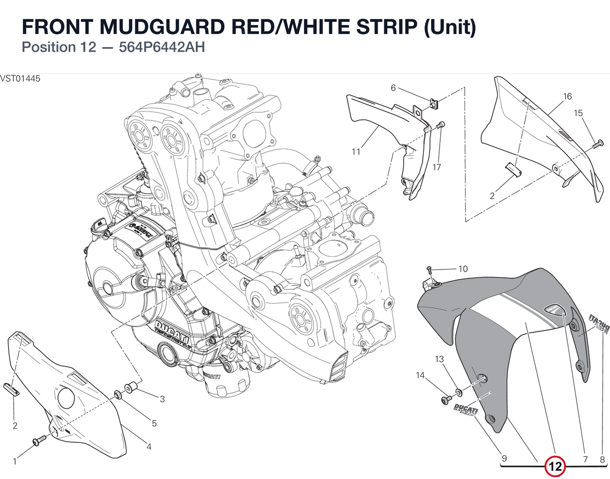 FRONT MUDGUARD RED/WHITE STRIP (Unit) 564P6442AH diagram position