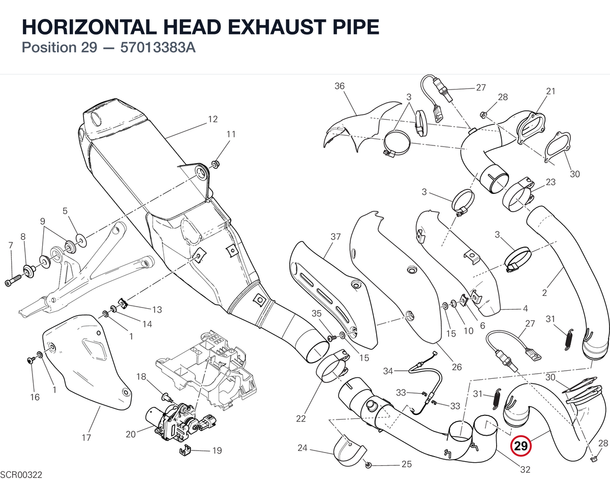 HORIZONTAL HEAD EXHAUST PIPE 57013383A diagram position