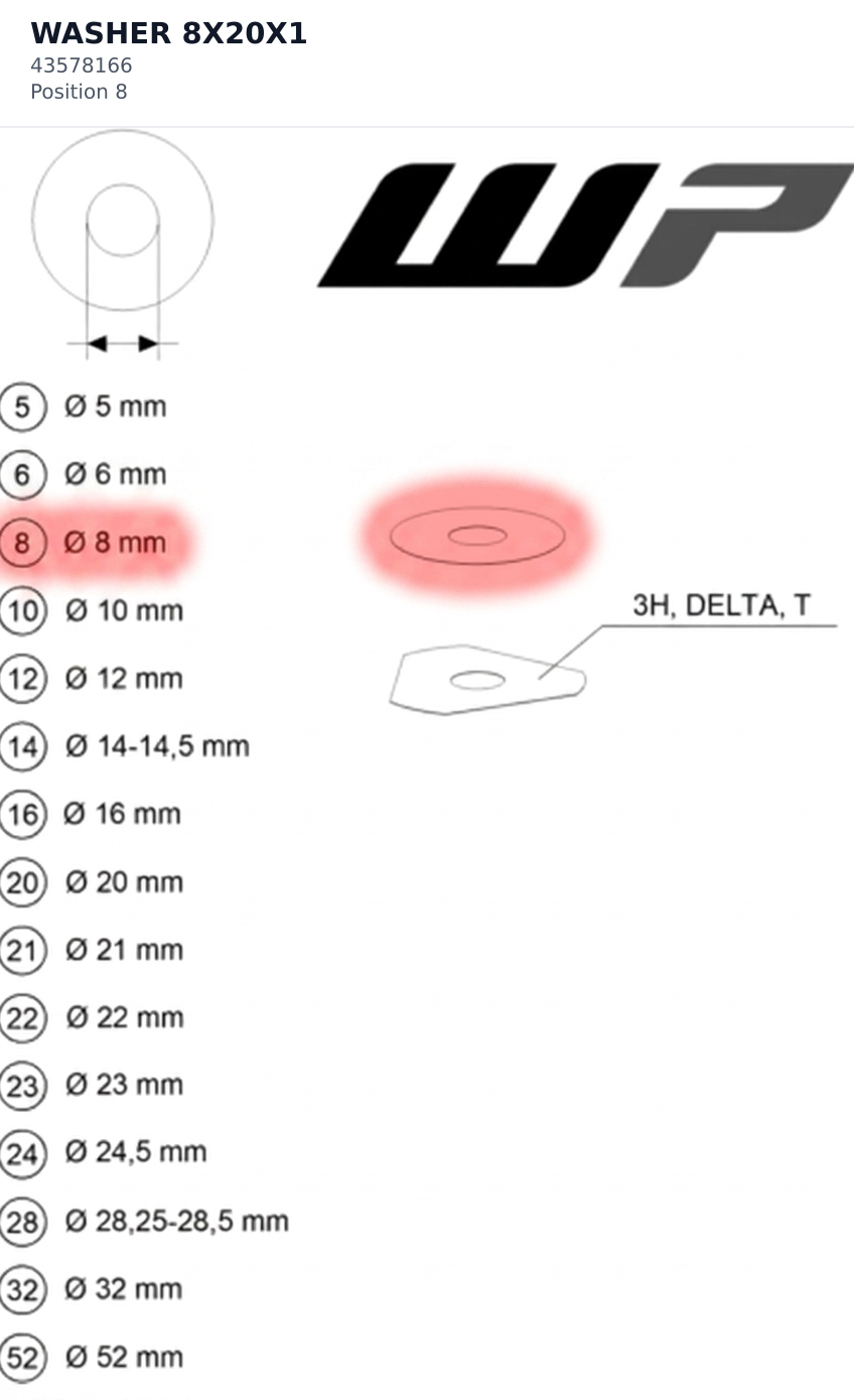 Diagram preview: WASHER 8X20X1 (43578166)