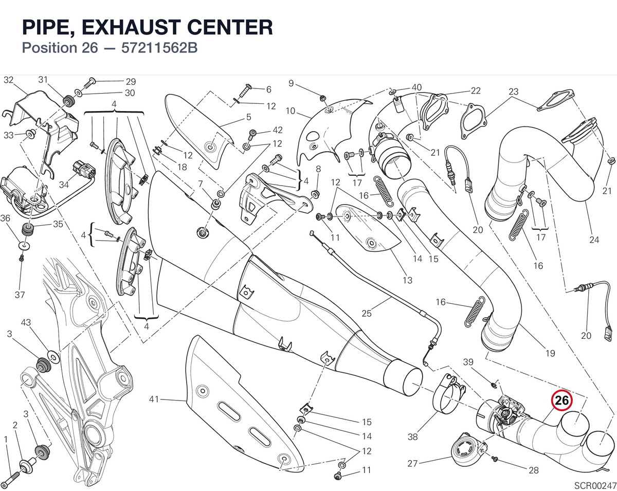 PIPE, EXHAUST CENTER 57211562B diagram position