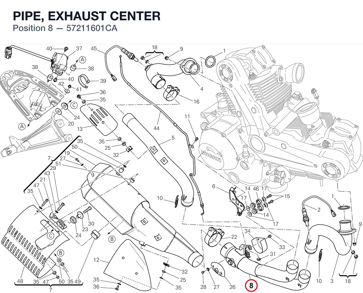 PIPE, EXHAUST CENTER 57211601CA diagram position