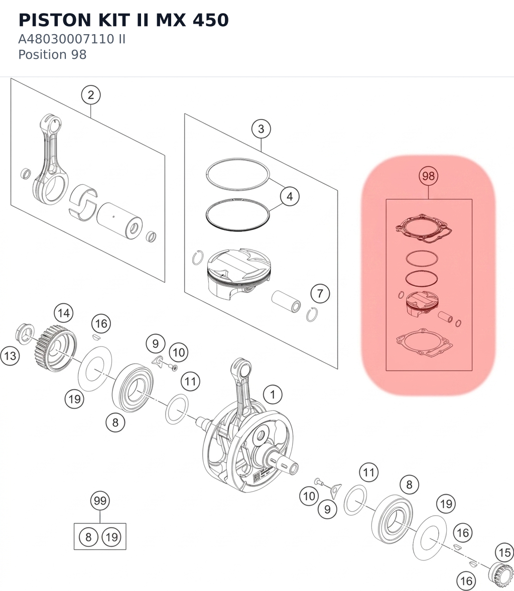 Diagram preview: PISTON KIT II MX 450 (A48030007110 II)