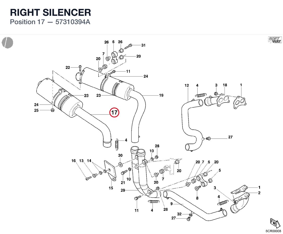 RIGHT SILENCER 57310394A diagram position