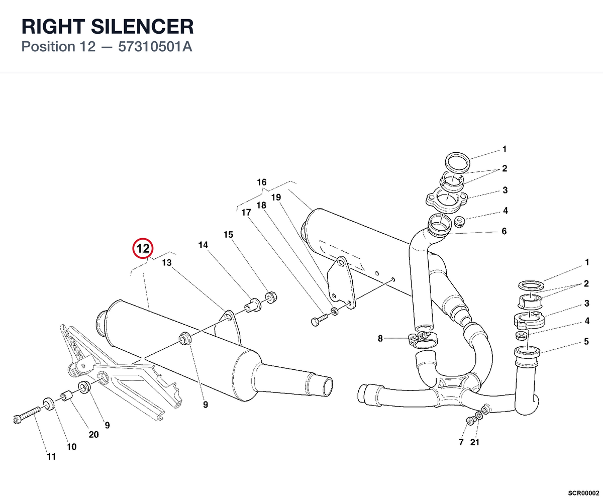 RIGHT SILENCER 57310501A diagram position