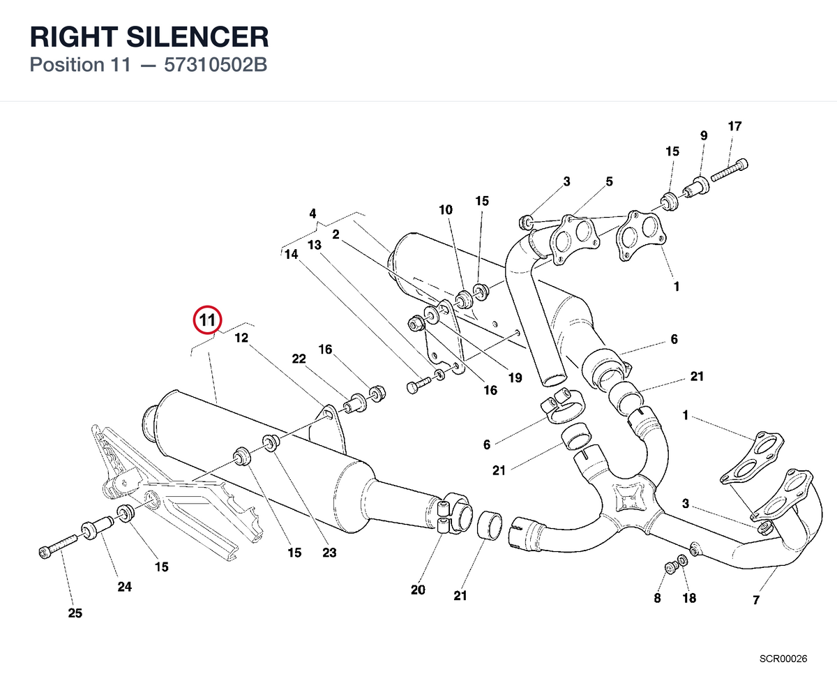 RIGHT SILENCER 57310502B diagram position