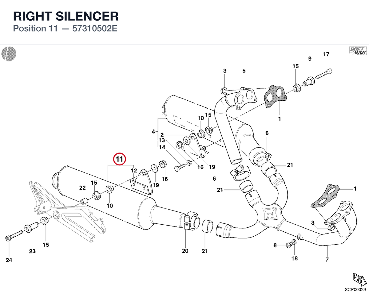 RIGHT SILENCER 57310502E diagram position