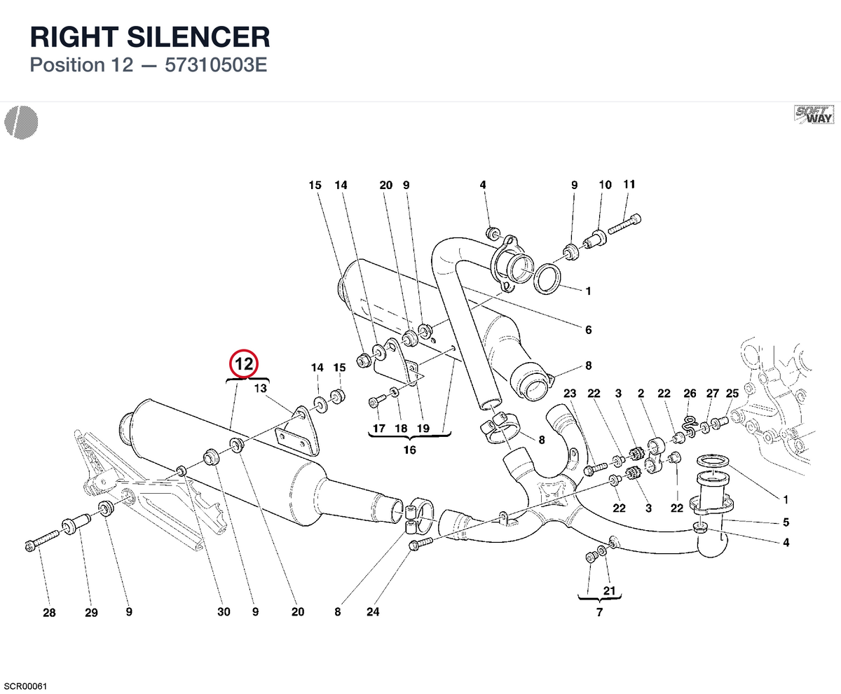RIGHT SILENCER 57310503E diagram position