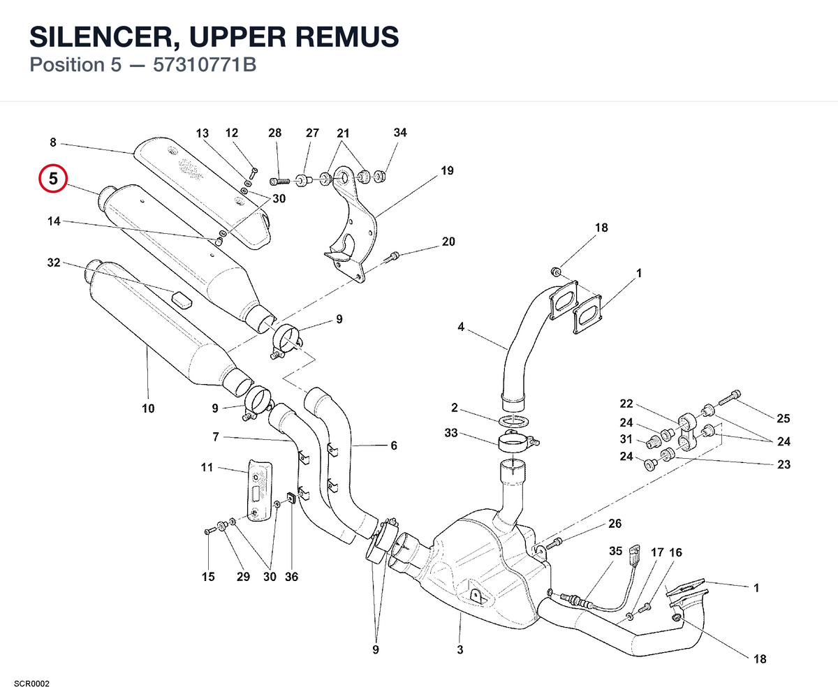 SILENCER, UPPER REMUS 57310771B diagram position
