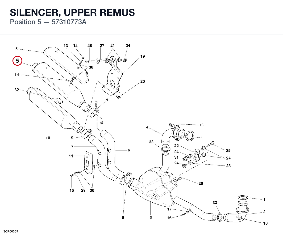 SILENCER, UPPER REMUS 57310773A diagram position