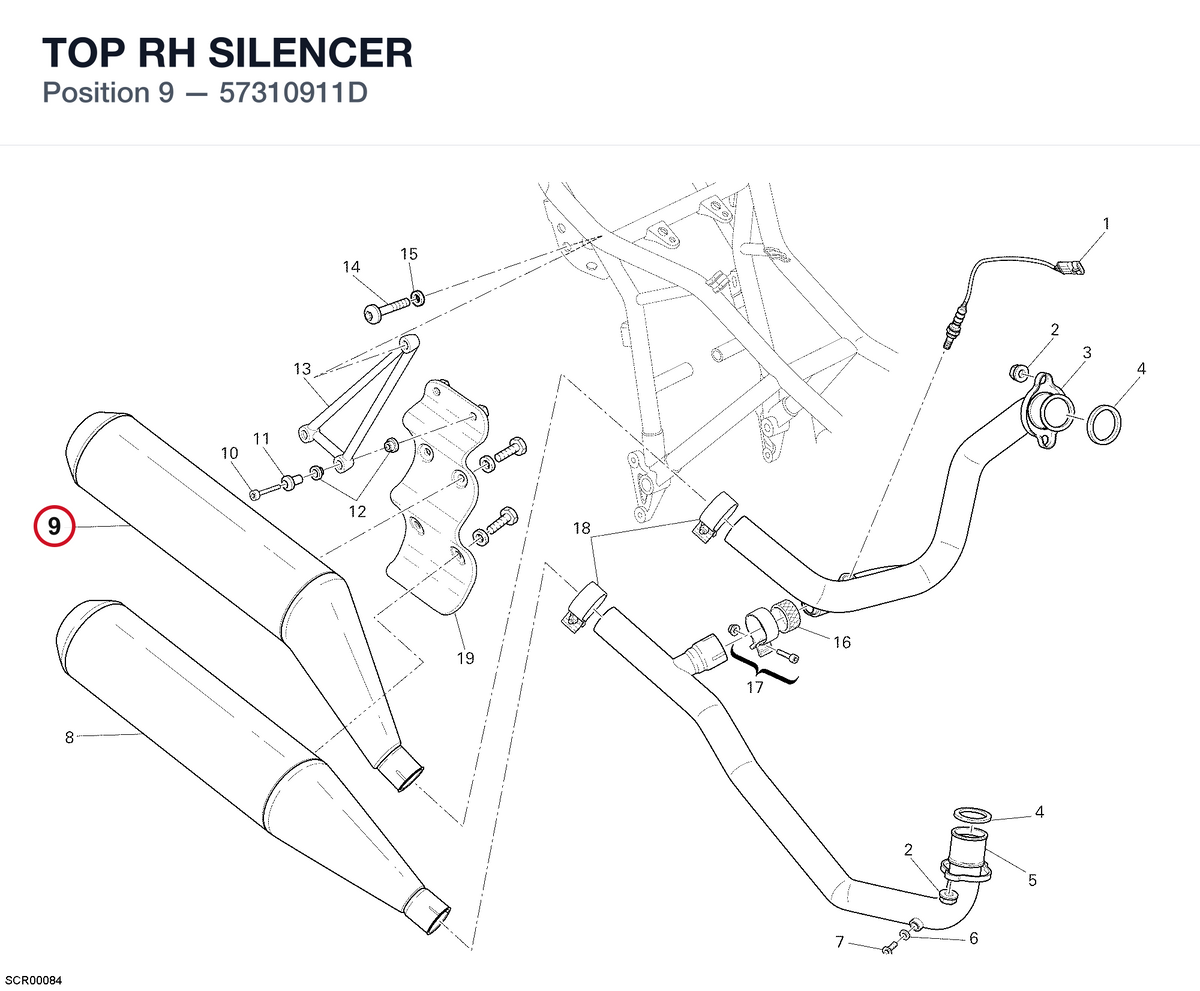 TOP RH SILENCER 57310911D diagram position