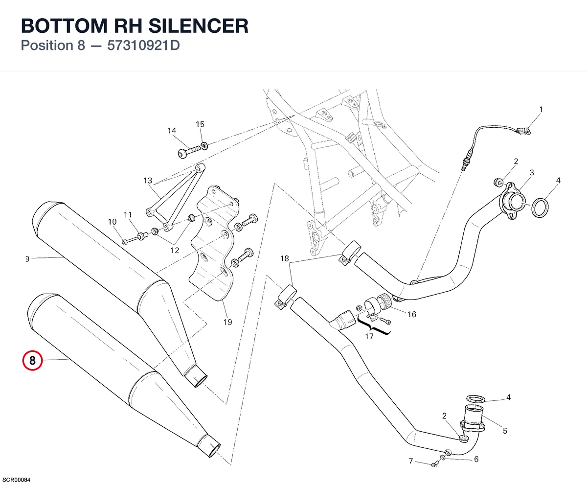 BOTTOM RH SILENCER 57310921D diagram position