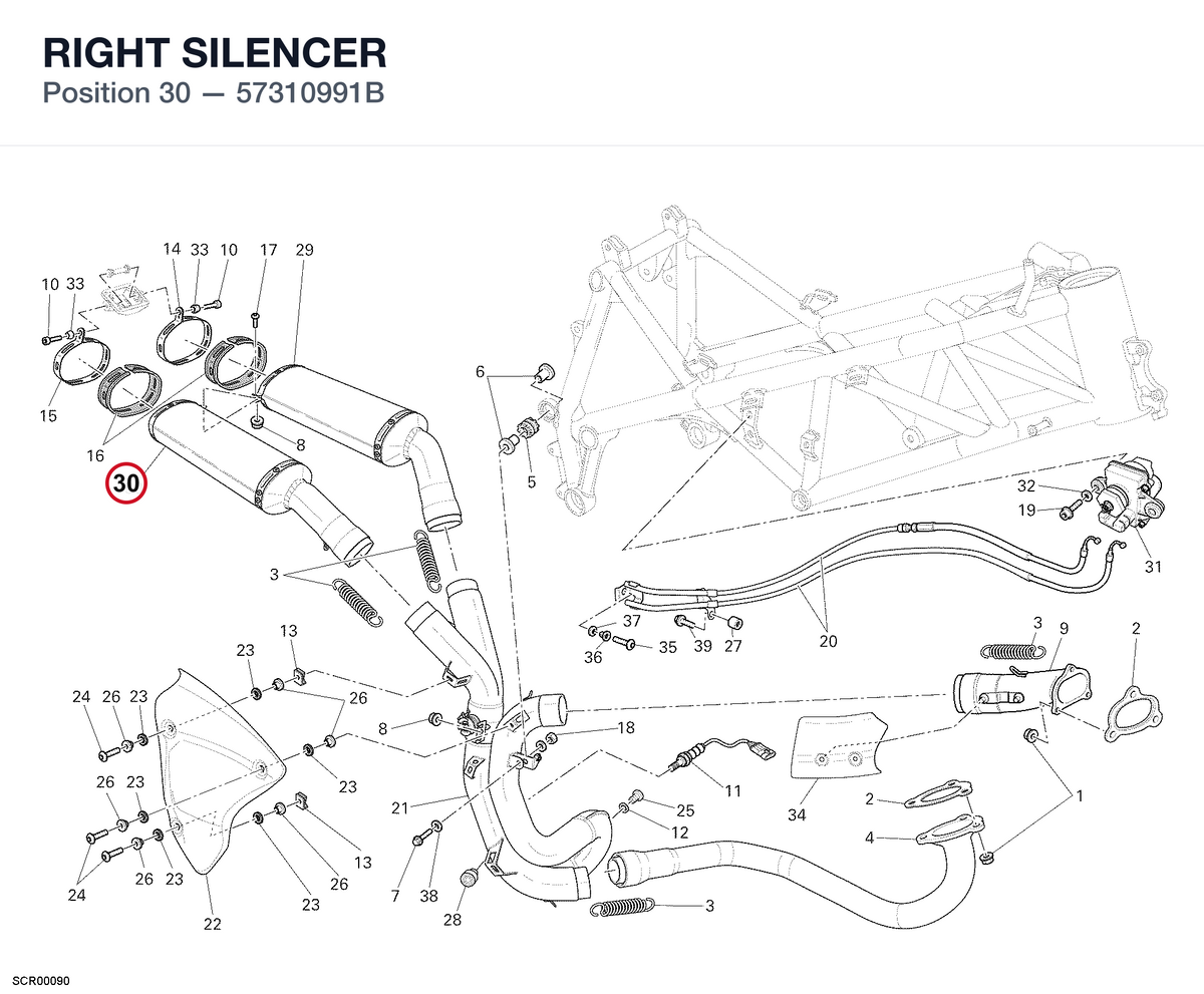 RIGHT SILENCER 57310991B diagram position