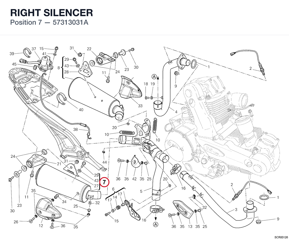 RIGHT SILENCER 57313031A diagram position