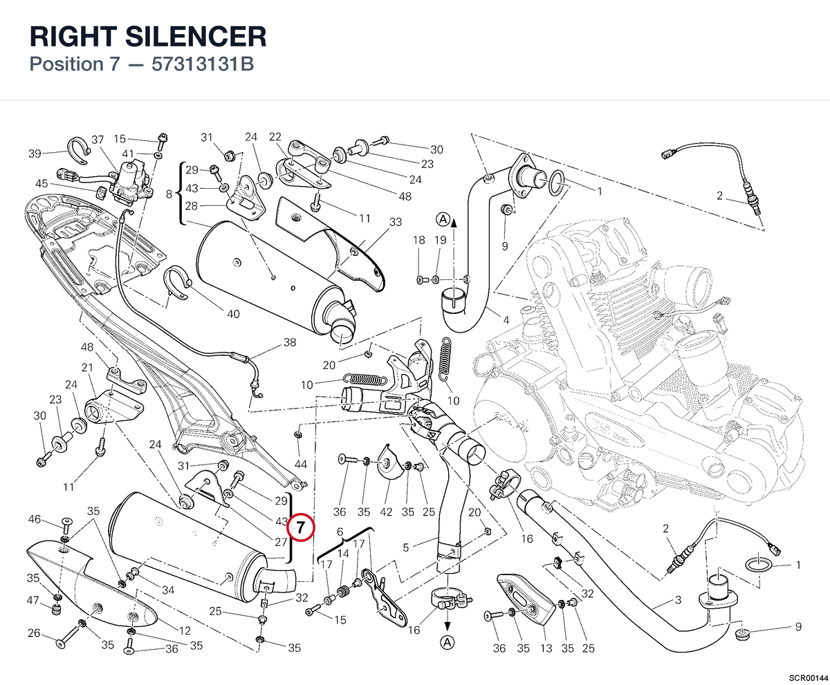 RIGHT SILENCER 57313131B diagram position
