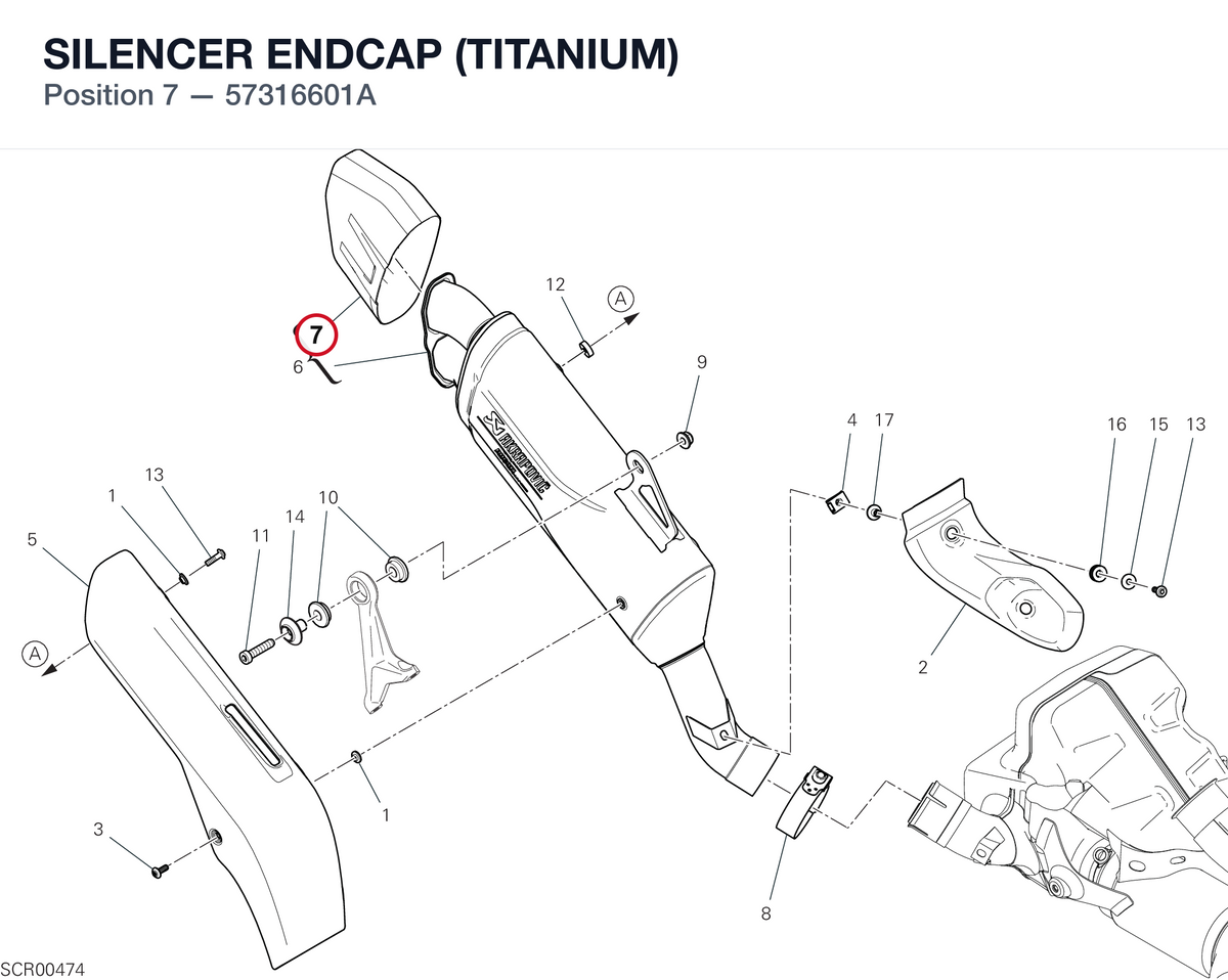 SILENCER ENDCAP (TITANIUM) 57316601A diagram position