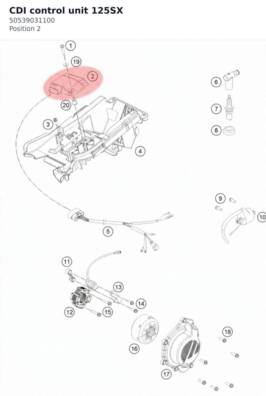 Diagram preview: CDI control unit 125SX (50539031100)