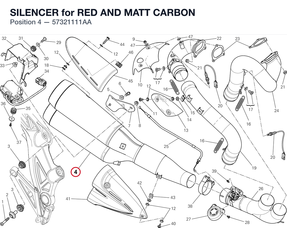 SILENCER for RED AND MATT CARBON 57321111AA diagram position