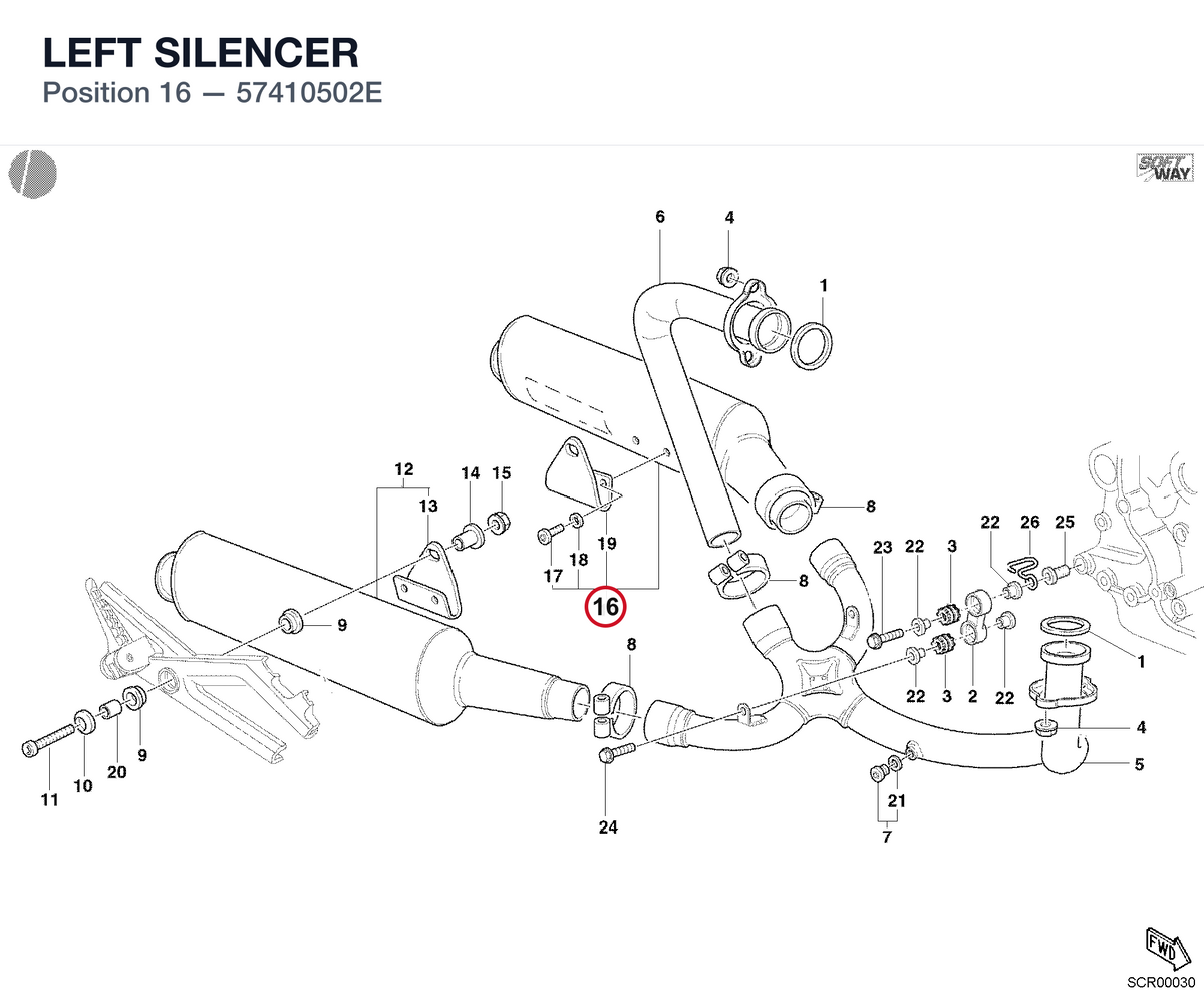 LEFT SILENCER 57410502E diagram position