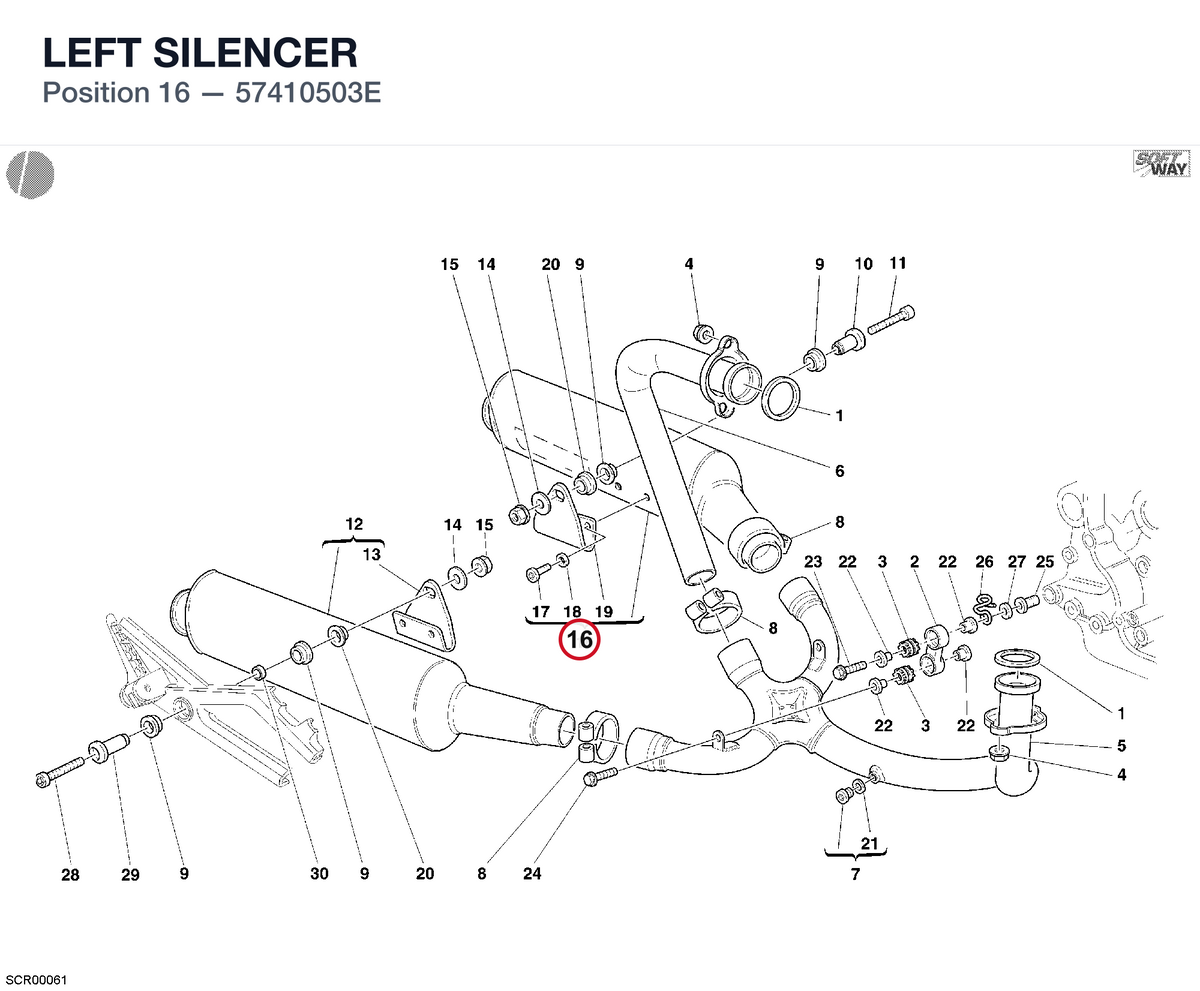 LEFT SILENCER 57410503E diagram position