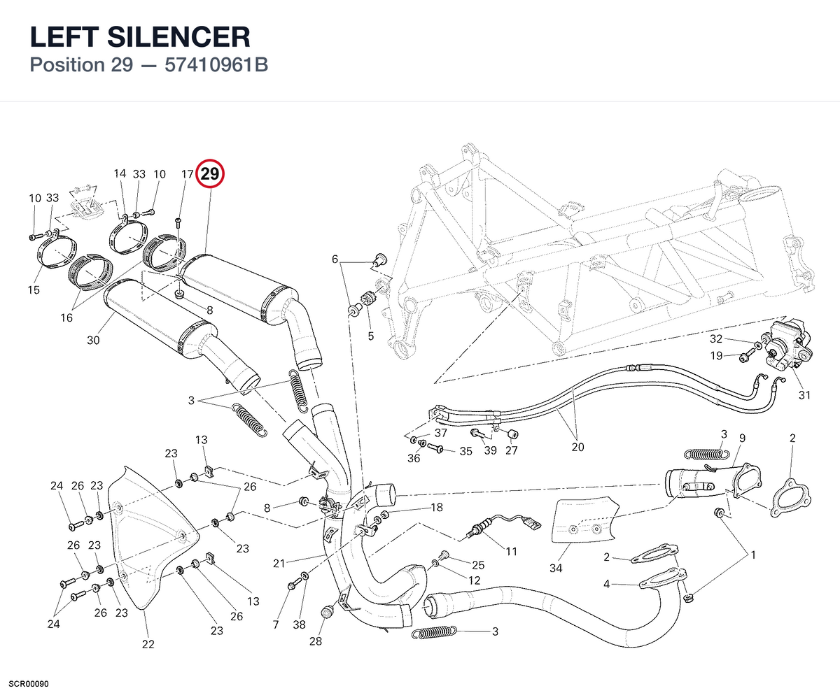 LEFT SILENCER 57410961B diagram position