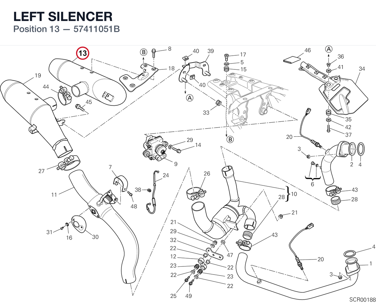 LEFT SILENCER 57411051B diagram position