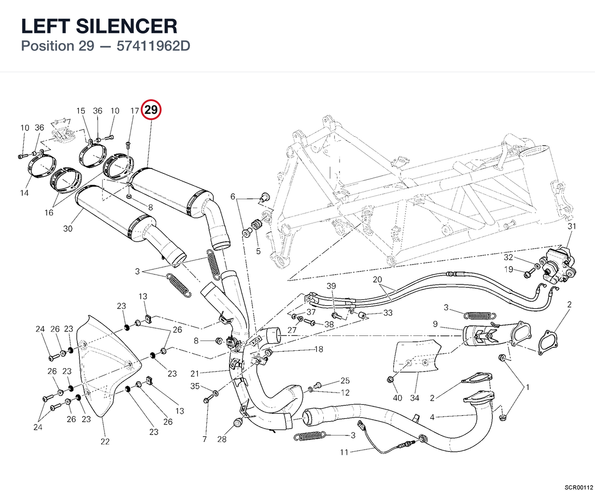 LEFT SILENCER 57411962D diagram position